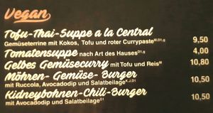 Die aktuelle vegane Auswahl (Jan 2020) at Cafe Central in Flensburg