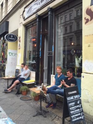 Outside at Charlie's Vegan Food & Coffee in Berlin