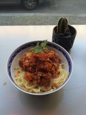 Spaghetti Bolognese at Charlie's Vegan Food & Coffee in Berlin