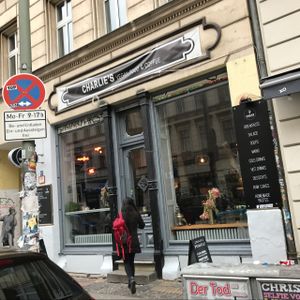 outside at Charlie's Vegan Food & Coffee in Berlin