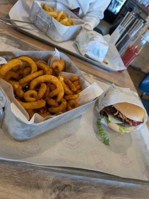 BBQ Smash and curly fries at Stack'D By Sand & Stone in Milford Haven