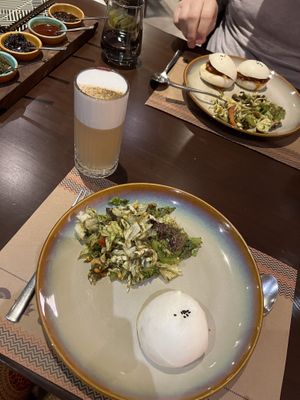 Jackfruit buns, tea leaf salad, and a virgin paloma    at Burma Burma in Mumbai