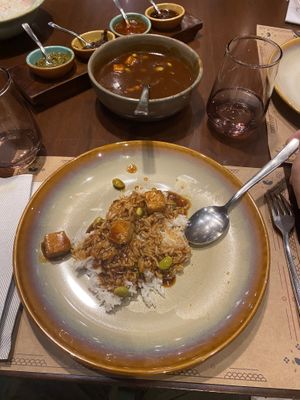 Tofu curry with rice (must be ordered separately)  at Burma Burma in Mumbai