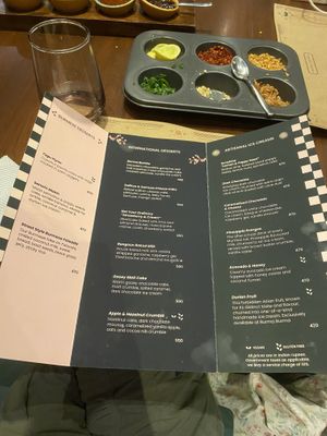 Dessert menu, few vegan options  at Burma Burma in Mumbai