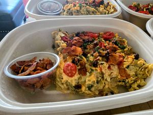 Potato Frittata with House-made Coconut Bacon at Ruby Reds Vegan Ready-to-Eat Meals in Washington