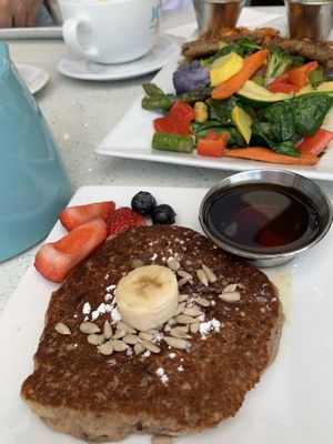 Sausages and hash brown breakfast with pancakes   at JOi Café in Westlake Village