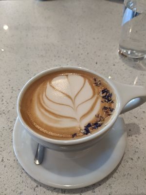 Lavender latte with oat milk. So amazing. at JOi Café in Westlake Village