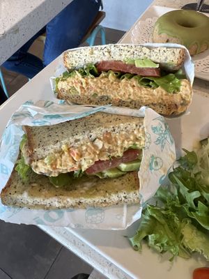 Fun fish Sandwich and a matcha GF donut  at JOi Café in Westlake Village