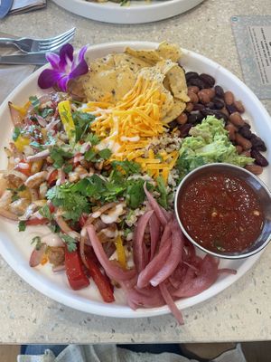 latin love bowl with (vegan) chicken  at JOi Café in Westlake Village