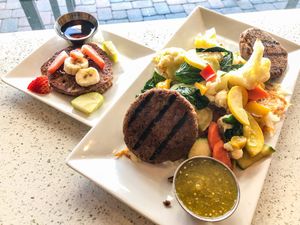 Sausage and Hash with pancake at JOi Café in Westlake Village