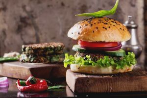 Black bea and walnuts burger at Rawmazing in Bucharest