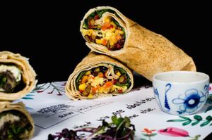 Vegan burrito with black bean and corn.  at Rawmazing in Bucharest