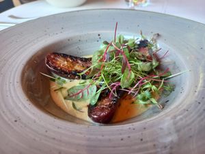 Citrus infused egplant at Leaf in Prague
