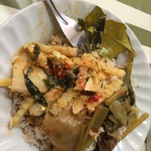 delicious red curry and a side of mixed veggies at A-Ma in Bangkok