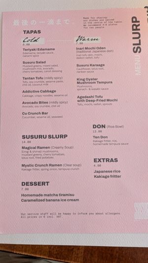 Food menu at Susuru - Japanese Izakaya  in Vienna
