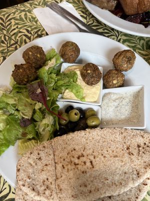 Falafel platter  at Rainbows End Cafe in Glastonbury