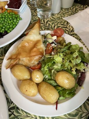 Filo Pastry (vegetarian)  at Rainbows End Cafe in Glastonbury