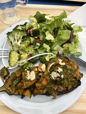 Stuffed sweet potato  at Rainbows End Cafe in Glastonbury