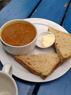 Soup and bread (November 2023) at Rainbows End Cafe in Glastonbury