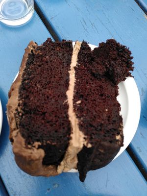 Chocolate cake (October 2024) at Rainbows End Cafe in Glastonbury