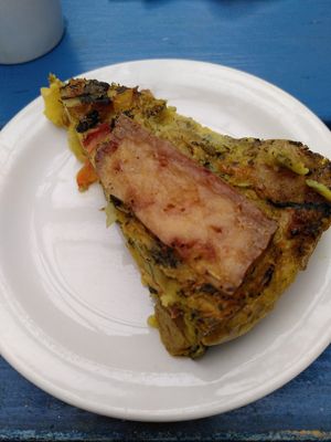 Vegan quiche (October 2024) at Rainbows End Cafe in Glastonbury