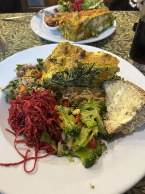 Tofu and spinach thing with salads mezze   at Rainbows End Cafe in Glastonbury