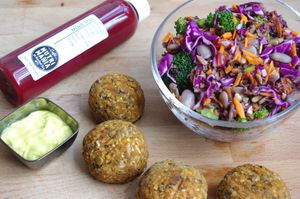 An excellent trio - with our amazing oven baked falafels at Cafe Nutrimania in Montreal