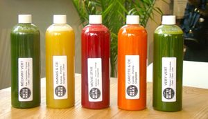 A selection of our cold-pressed juices, for accompanying a meal or for a cleanse - Une sélection de nos jus détox pressés à froid - pour consommation avec un repas ou dans une cure de jus at Cafe Nutrimania in Montreal