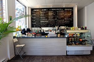 A few months after our opening, we redid our board ... Notre tableau, refait quelques mois après l'ouverture ...  at Cafe Nutrimania in Montreal