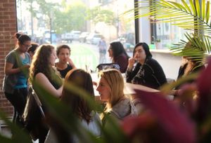 A bit of sunlight at the café - here during a plant based discussion group. at Cafe Nutrimania in Montreal
