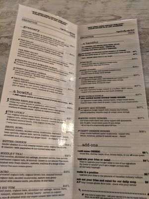 menu at MeeT on Main in Vancouver