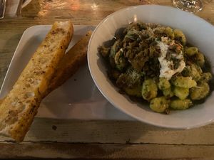 Pesto Gnocchi with whipped fetaa  at MeeT on Main in Vancouver