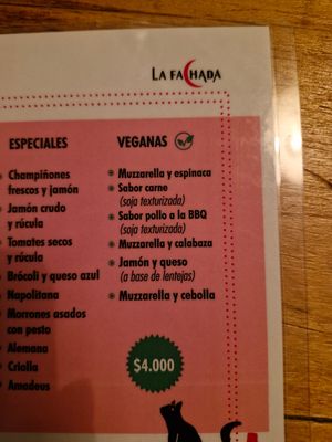 Empoderada vegan menu at La Fachada (Palermo) in Buenos Aires