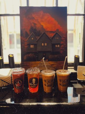All oatmilk, 3 different coffees and a “Poe” Palmer   at Blackcraft Coffee in Salem