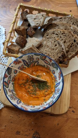 Free bread + pepper dip to start (very yummy!) at Micro in Cisternino