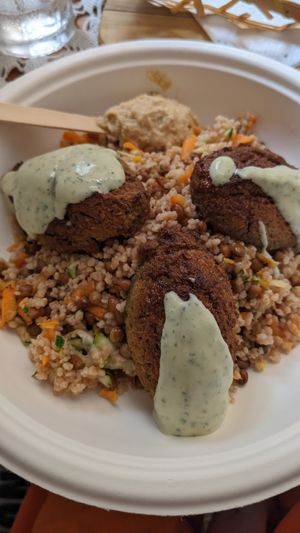 Couscous, falafel and hummus plate at Micro in Cisternino