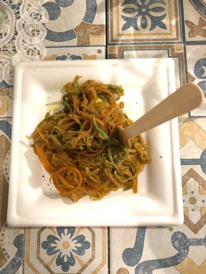 Soya spaghetti with turmeric and veggies  at Micro in Cisternino