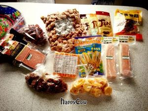 Everything vegan!  Chicken chunks, thai beef, scallops and calamari strips, jerky, char sui, crab sticks, bacon, ham slices, and tuna! at Layonna Vegetarian Health Food in Oakland