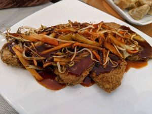 Sweet and sour 'fish' at Mile Time in Quito