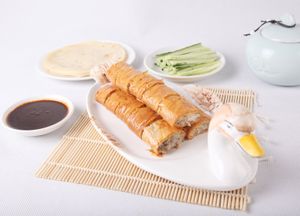 Lmitated roast beijing duck made of soybean milk film and straw mushroom at JingLianZhai Vegetarian Restaurant in Beijing