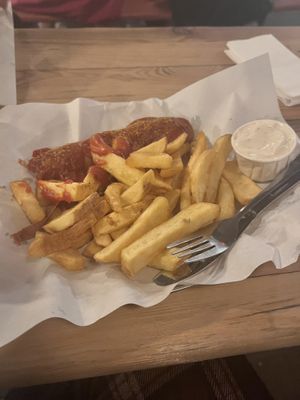Vegan currywurst with vegan mayo  at Südblock in Berlin