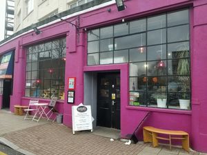 outside  at Karamel in North London