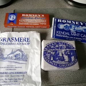 Grasmere gingerbread, Kendal mint cake and the chocolate version at Grasmere Gingerbread in Grasmere