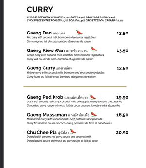 List of Thai currys   at Thai Oishi in Figueres