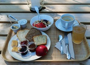 Plateau petit déjeuner vegan at Ecolieu La Rub - Hôtel La Rubanerie in La Broque