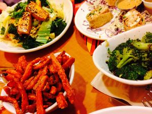 Sweet potato fries, lemongrass broccoli and Bangkok curry at Native Foods - Conn Ave in Washington