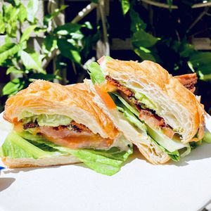 Vegan BLAT on a perfect flakey croissant   at Veggie Grill in Corte Madera