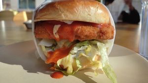 buffalo chick'n burger at Veggie Grill in Corte Madera
