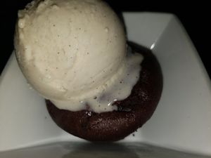 Brownie a la mode with vanilla ice cream at Viva in Tacoma