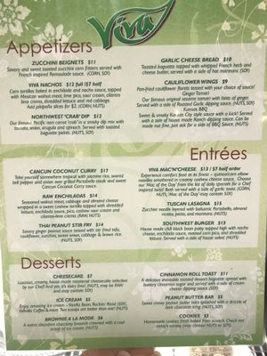 Menu August 2018 at Viva in Tacoma
